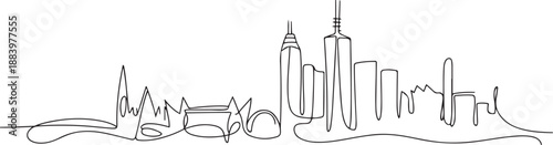 One continuous line drawing of Melbourne city skyline, Australia. Beautiful landmark. World landscape tourism and travel vacation. one line Icon drawing