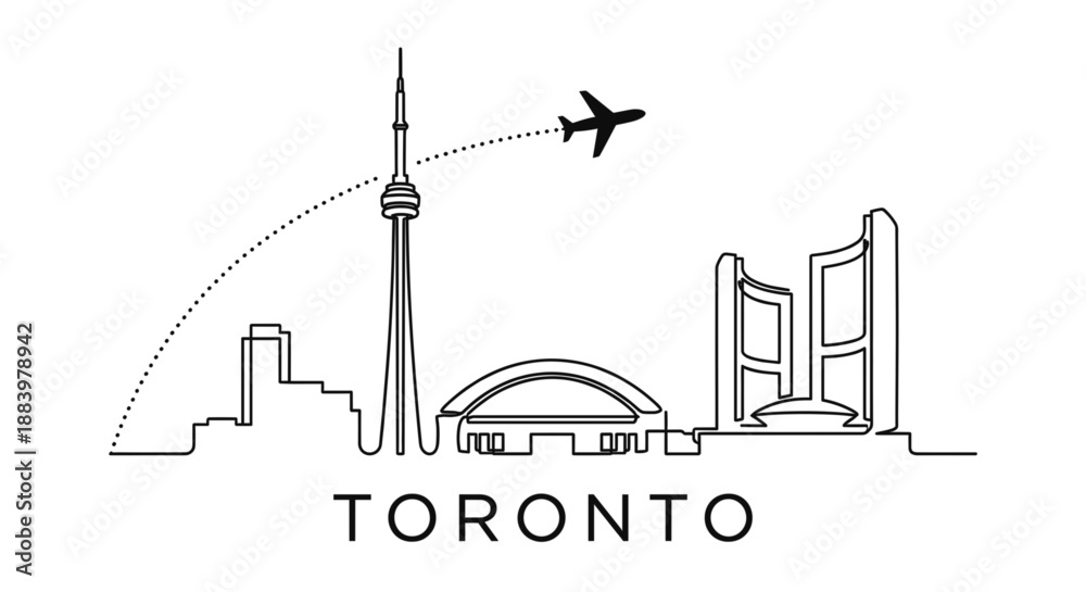 Obraz premium Toronto skyline and airplane minimalist line art illustration