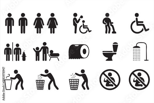 Bathroom and Accessibility UI Icons for Building Signage