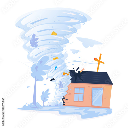 Tornado wind disaster destroyed a house vector illustration