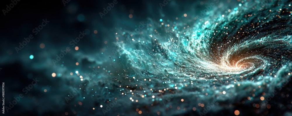 Fototapeta premium Abstract blue glowing spiral vortex in dark space with sparkling particles