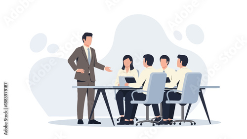 Business meeting with team presentation and discussion in modern office