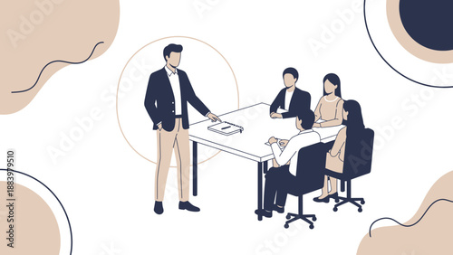 Business meeting, team discussion, presentation, collaboration, office environment