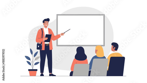 Business Presentation - Man Teaching Class, Whiteboard, Audience