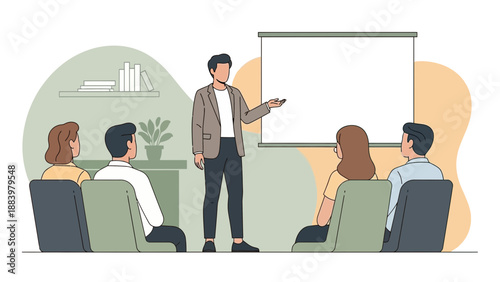 Business Presentation Meeting: Speaker Teaching Audience In Modern Office