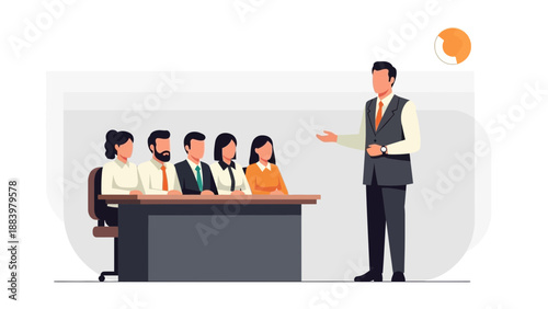 Business Presentation: Speaker Addressing Audience at Conference Table