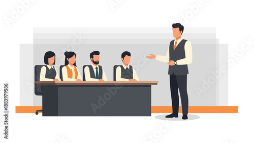 Business presentation or meeting with speaker and audience in modern office
