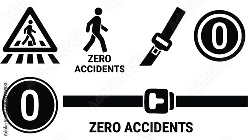 A collection of safety icons promoting zero accidents on the road