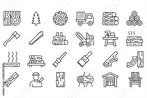 Woodworking and Carpentry Icons for Timber and Lumber Industries