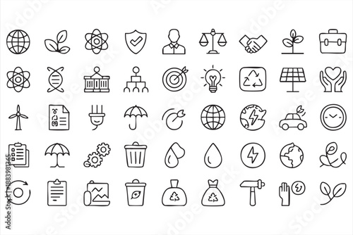 Sustainability and Renewable Energy Icons for Environmental Concepts