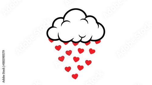 A cartoon cloud icon showers bright red hearts raining down