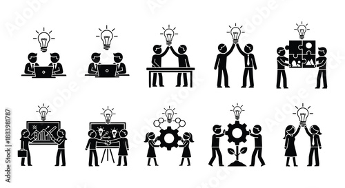 Teamwork and innovation a collection of icons depicting collaborative idea generation