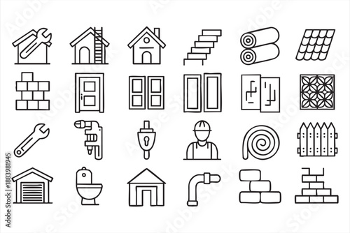 Residential Construction Line Icons for Property Management Apps