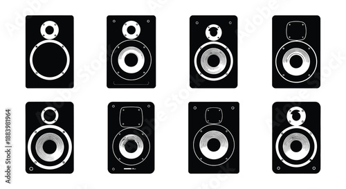 A collection of black and white speaker icons arranged in a grid pattern