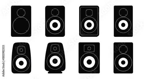 A collection of black and white speaker icons arranged in a grid pattern
