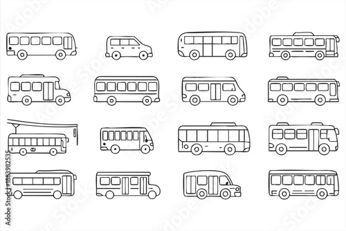 Public Transport Bus Line Icons For Urban Mobility