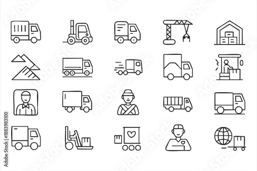 Logistics And Shipping Line Icons For Industrial Transport