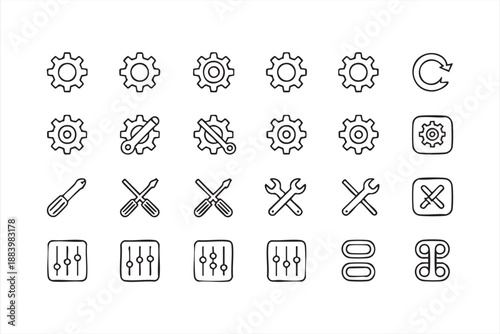 UI Settings And Adjustment Line Icons For Software