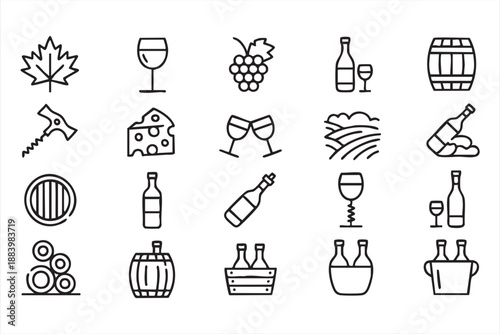 Winemaking And Wine Tasting Line Icons
