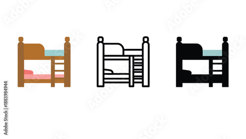 Three colorful bunk beds in different styles and colors illustration