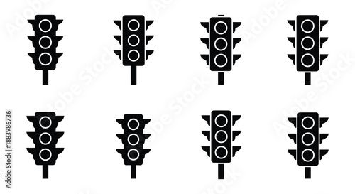 A collection of traffic lights in various stages of operation