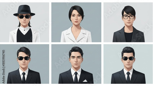 Diverse group of professional people portraits in suits and hats.