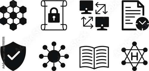 A collection of security and protection icons on a white background