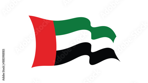 The flag of the United Arab Emirates waving in the wind on a white background