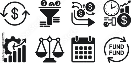 A collection of financial icons for business and investment purposes