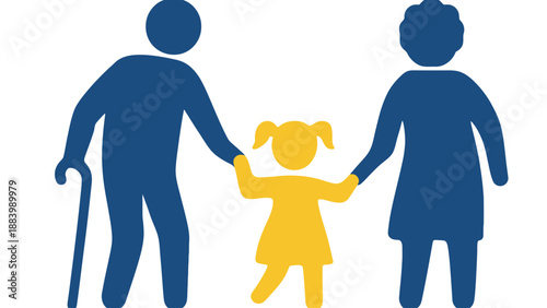 A graphic illustration of a family with a senior couple and a child