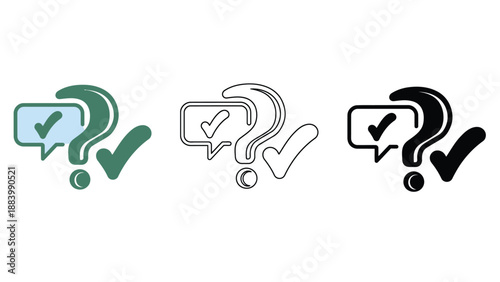 A set of question mark and check mark icons in different colors and styles