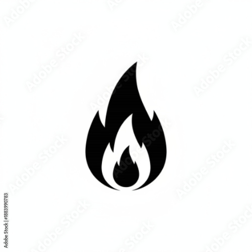 Black Flame Icon on White - Symbol of Fire and Heat