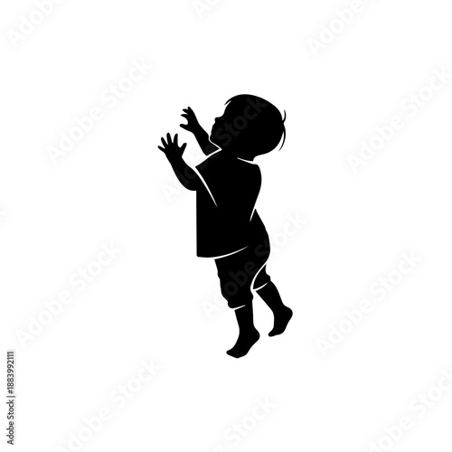 Silhouette of a young child jumping with arms outstretched in a playful gesture illustration