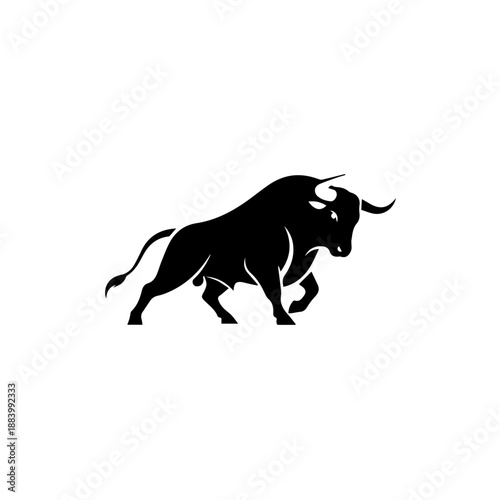Dynamic illustration of a charging bull, symbolizing strength and power, from a side viewpoint