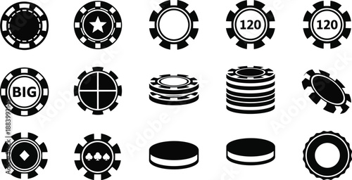 Casino or poker chips vector icon set. 