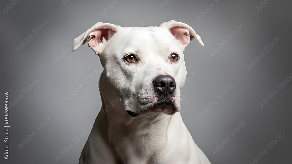 Obraz premium White Dog Portrait on Gray Background
