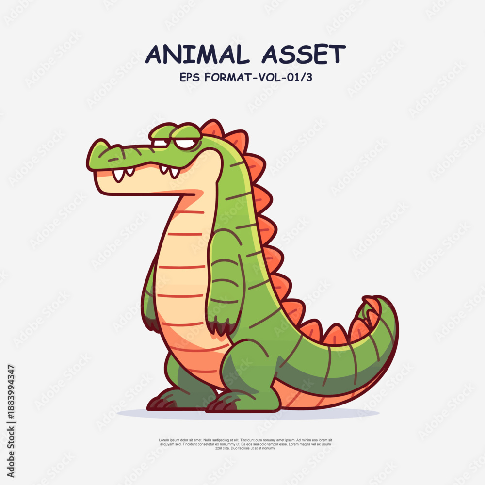 Fototapeta premium Vector illustration of a cartoon crocodile standing with expressive pose in EPS format. Perfect for children’s books, mascots, wildlife education, and funny animal character designs.