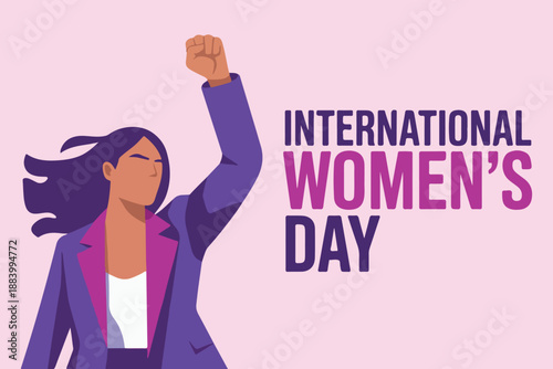 International Women’s Day Empowerment Illustration with a Strong Woman. International Women’s Day Feminism Concept Flat Vector Illustration. Women Empowerment Concept for International Women’s Day. 