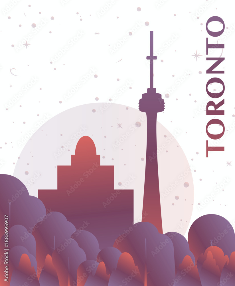 Fototapeta premium Toronto, Canada gradient futuristic poster. Vector landmark abstract silhouette graphic for brochure, vertical page, booklet, cover