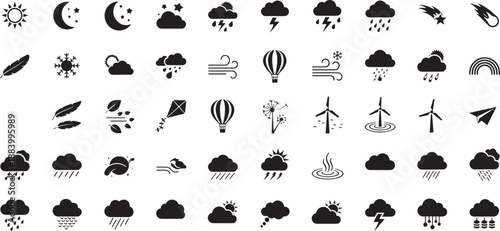 Black and white sketched of weather and flying