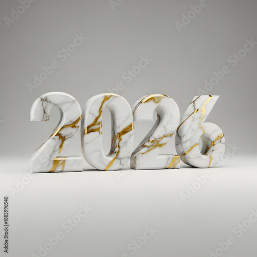 New Year 2024 marble text with golden veins on white surface