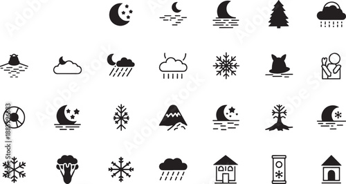 Black and white sketched of weather and nature with a cat and a person