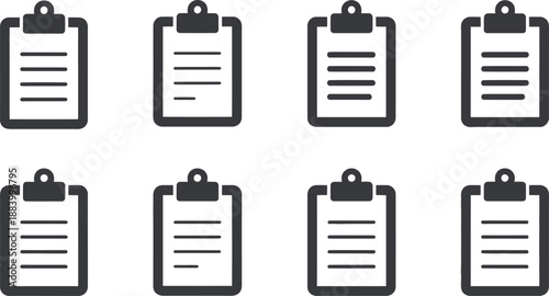 A set of black clipboard icons on a white background