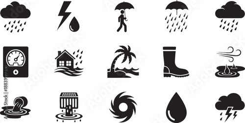 Black and white sketched of weather and water related and actions rai