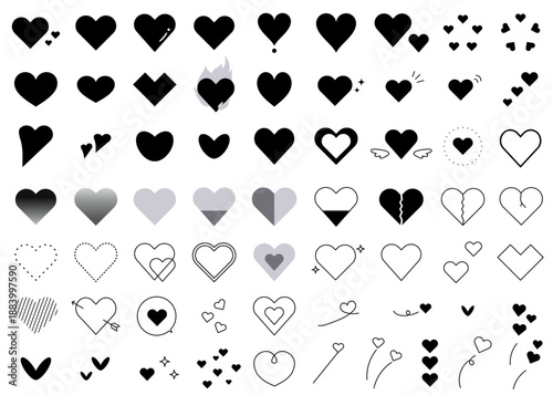 色々な形のハートのアイコンイラストセット