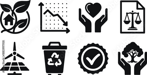 A collection of eco-friendly and sustainable icons on a white background