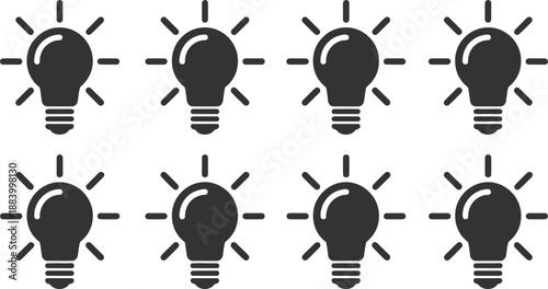 A set of black light bulb icons on a white background