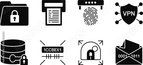 A collection of cybersecurity icons on a white background