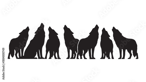 Pack of howling wolves silhouette