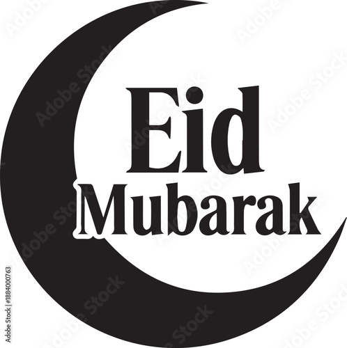 Eid mubarak greeting text with crescent moon vector illustration for islamic holiday